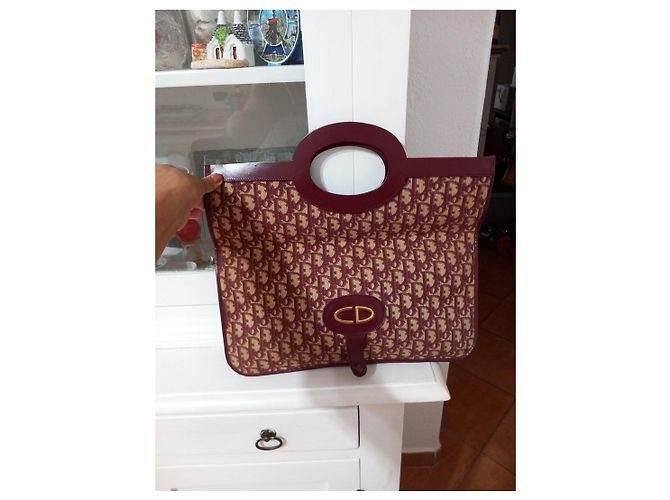 Borsa Christian Dior Monogram in tela bordeaux e marrone Bordò - vista 3
