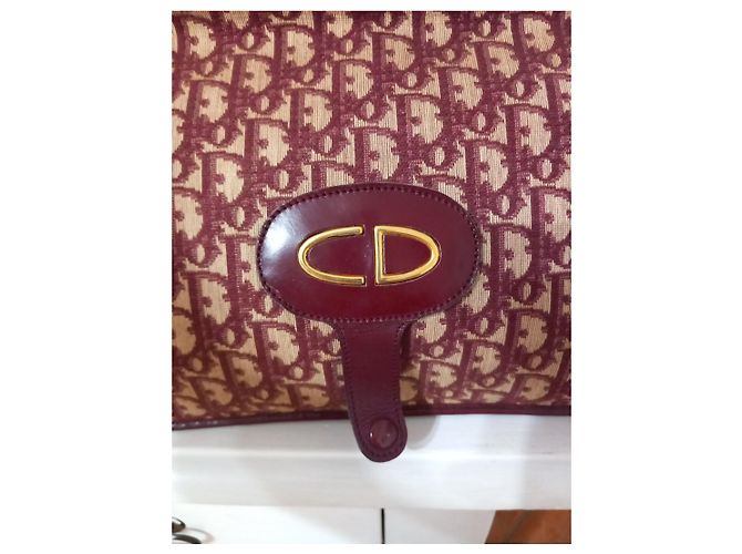 Borsa Christian Dior Monogram in tela bordeaux e marrone Bordò - vista 4