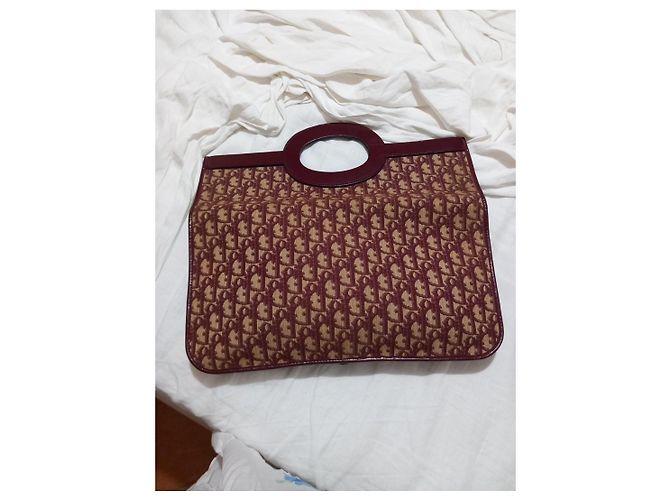 Borsa Christian Dior Monogram in tela bordeaux e marrone Bordò - vista 5