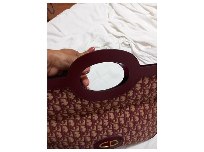 Borsa Christian Dior Monogram in tela bordeaux e marrone Bordò - vista 6