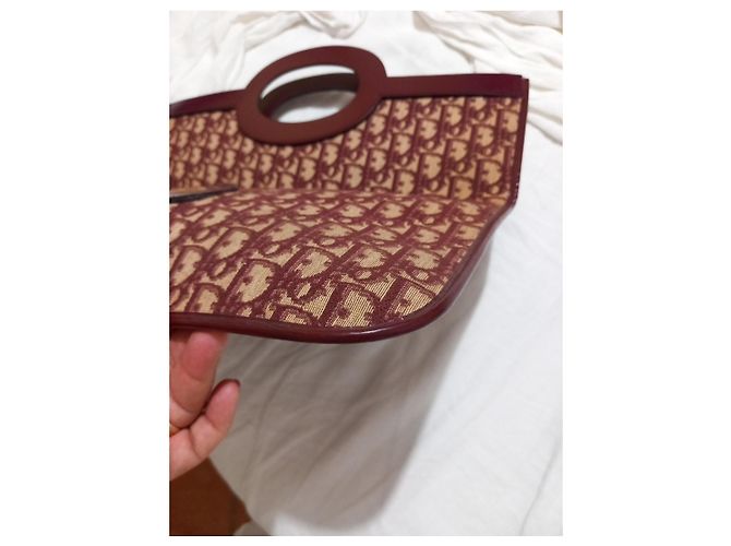 Borsa Christian Dior Monogram in tela bordeaux e marrone Bordò - vista 9