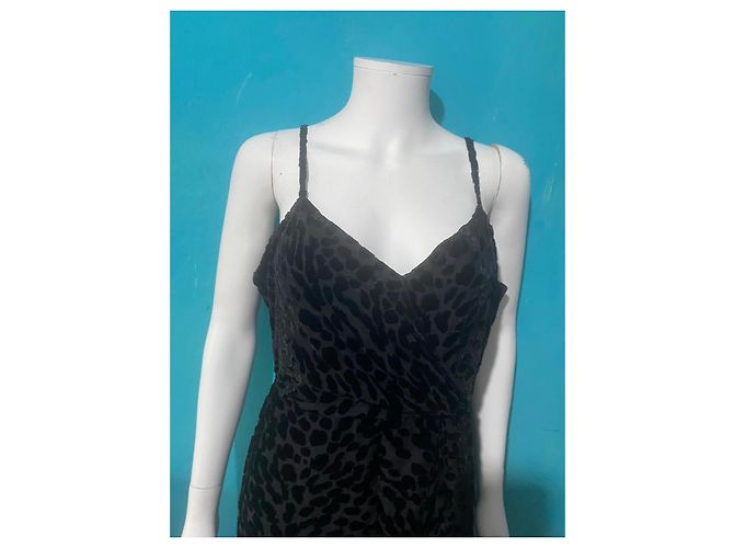 Autre Marque Sud Express Samtkleid Schwarz mit Leopardenmuster - Ansicht 3