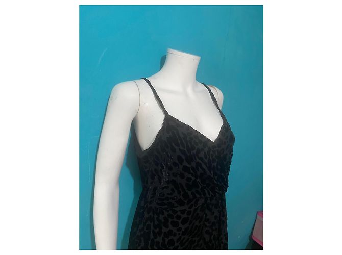 Autre Marque Sud Express Samtkleid Schwarz mit Leopardenmuster - Ansicht 4