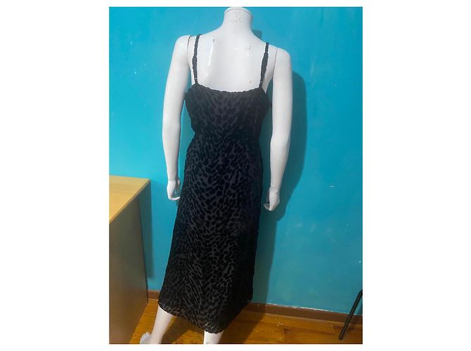 Autre Marque Sud Express Samtkleid Schwarz mit Leopardenmuster - Ansicht 5