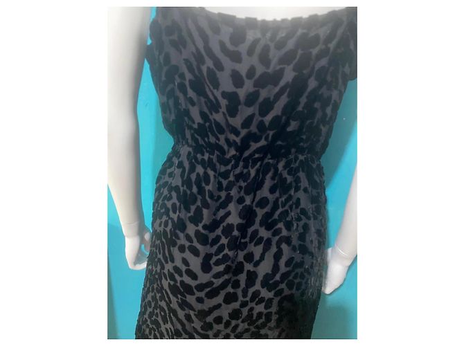 Autre Marque Sud Express Samtkleid Schwarz mit Leopardenmuster - Ansicht 6