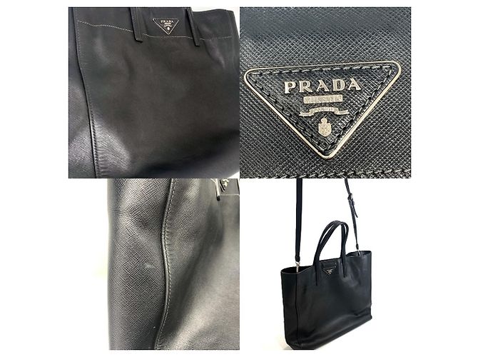 Borsa Tote Prada in pelle Saffiano nera Nero - vista 5