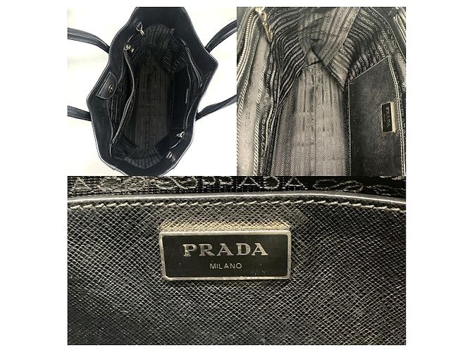 Borsa Tote Prada in pelle Saffiano nera Nero - vista 6