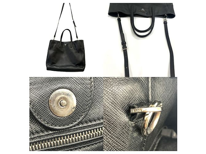 Borsa Tote Prada in pelle Saffiano nera Nero - vista 8