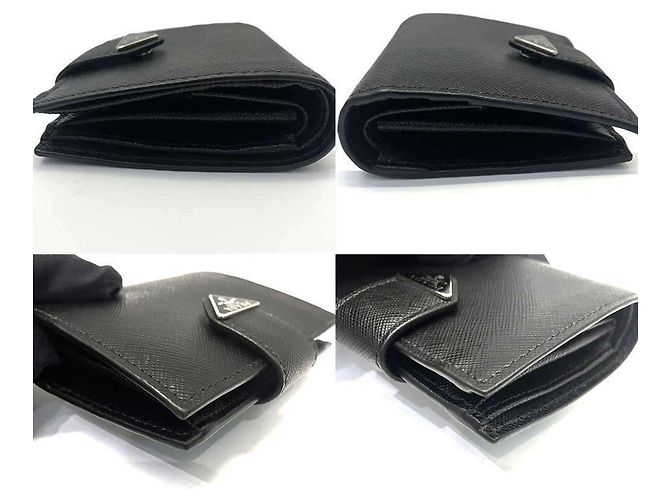 Prada Saffiano Tab Bi-fold Compact Wallet Black - view 3