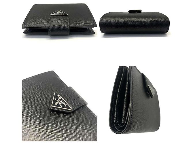 Prada Saffiano Tab Bi-fold Compact Wallet Black - view 4