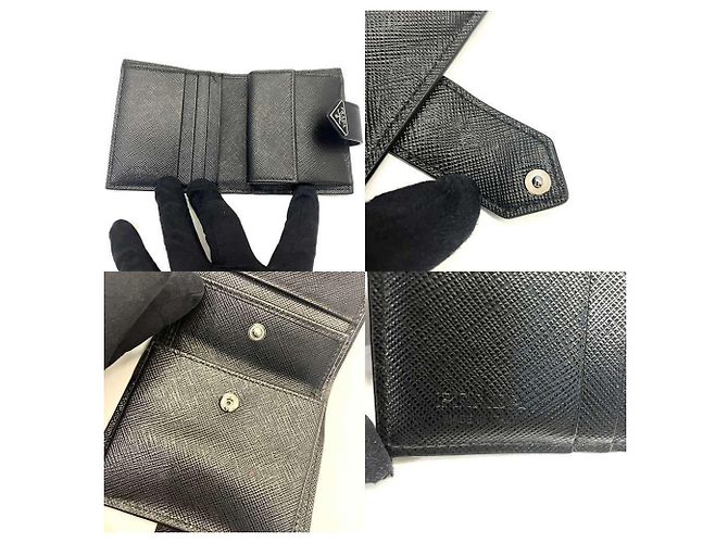 Prada Saffiano Tab Bi-fold Compact Wallet Black - view 5