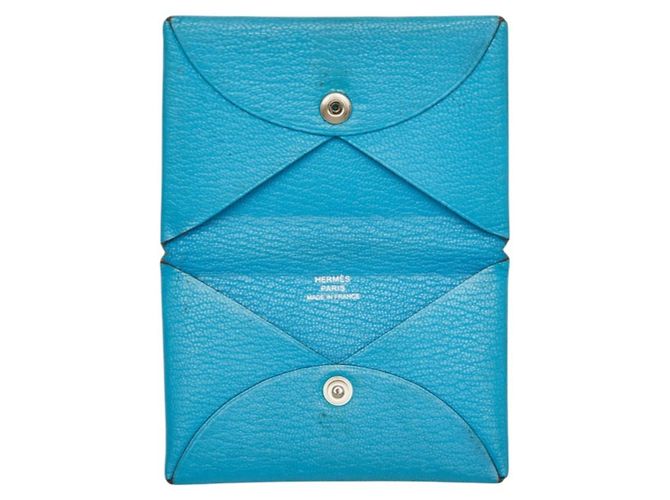 Hermès Porte-cartes Hermes Calvi en cuir bleu - vue 6