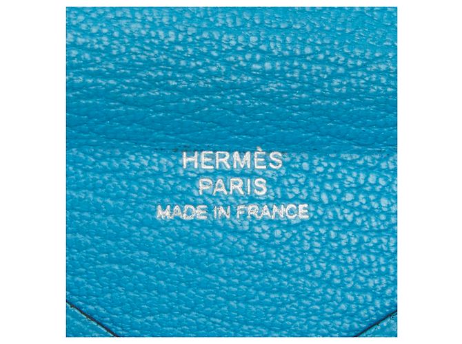 Hermès Porte-cartes Hermes Calvi en cuir bleu - vue 7