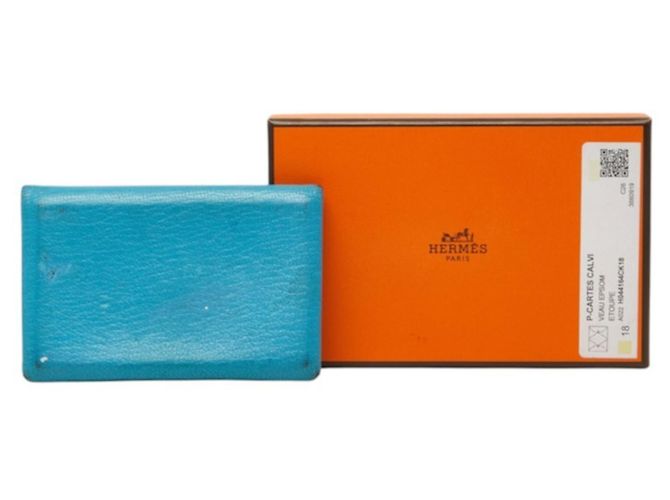 Hermès Porte-cartes Hermes Calvi en cuir bleu - vue 9