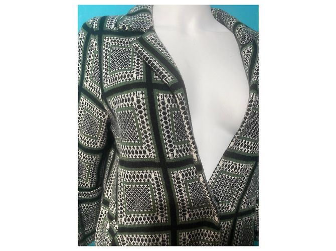 Autre Marque Anthropologie karierte Strickjacke Schwarz Weiß Grün - Ansicht 2
