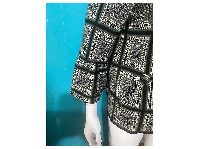 Autre Marque Anthropologie karierte Strickjacke Schwarz Weiß Grün - Ansicht 3