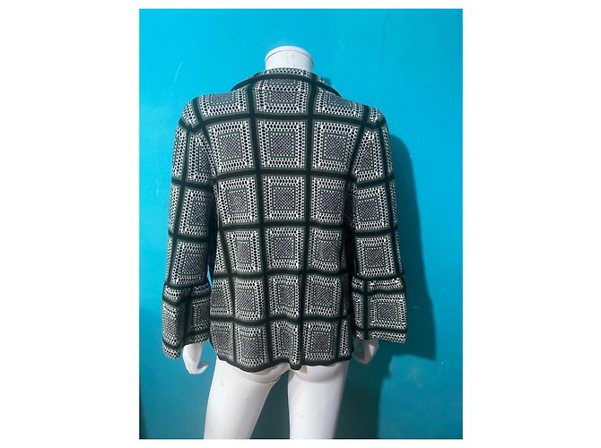 Autre Marque Anthropologie karierte Strickjacke Schwarz Weiß Grün - Ansicht 4