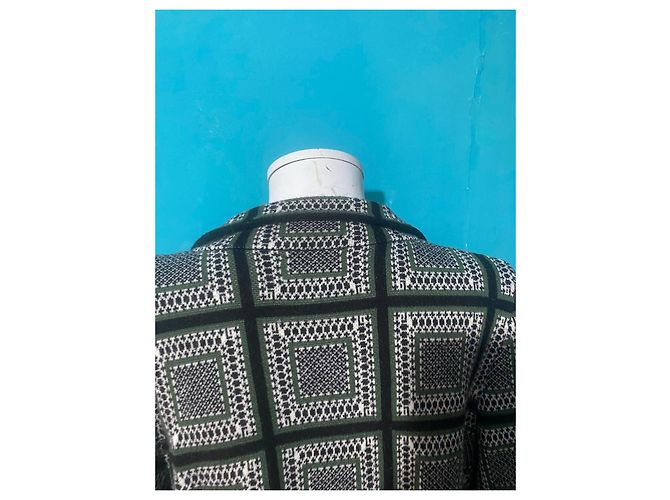 Autre Marque Anthropologie karierte Strickjacke Schwarz Weiß Grün - Ansicht 5