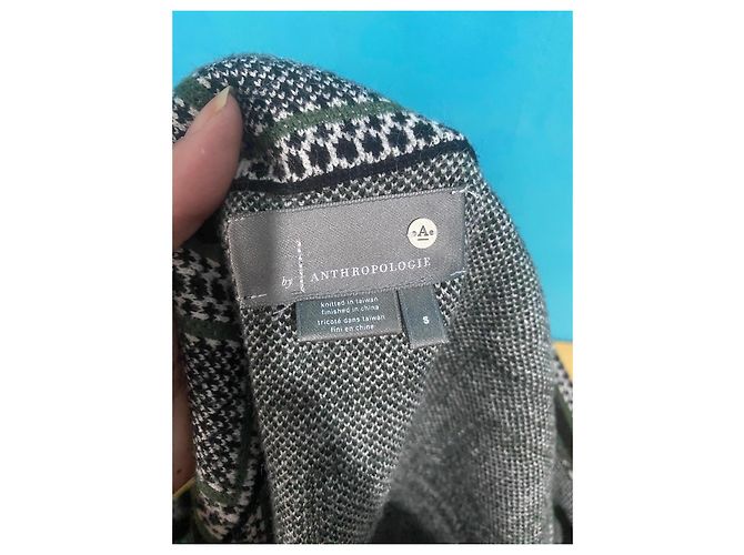 Autre Marque Anthropologie karierte Strickjacke Schwarz Weiß Grün - Ansicht 6