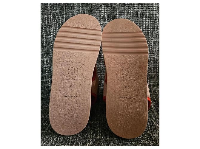 Sandali platform Chanel in pelle matelassé e camoscio Beige Arancione - vista 12