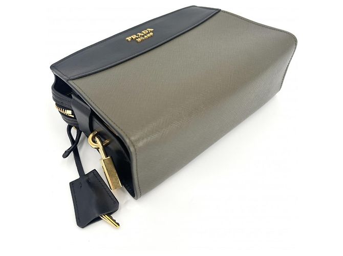 Prada Esplanade Bicolor Schultertasche Schwarz Khaki - Ansicht 3