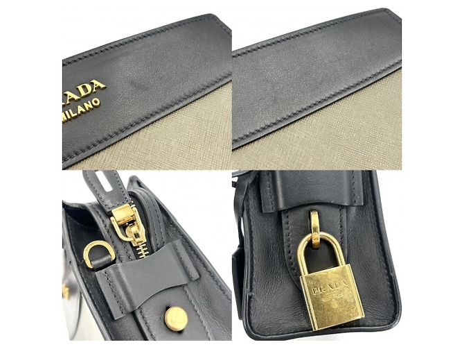 Prada Esplanade Bicolor Schultertasche Schwarz Khaki - Ansicht 6