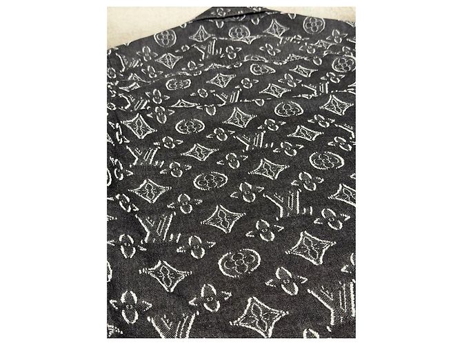 Camicia Louis Vuitton Denim Nero Ricami Monogram All-Over Taglia M Grigio Grigio antracite - vista 3