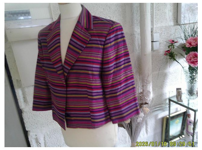 Alain Manoukian Giacca corta a righe Rosa Rosso Beige Verde Porpora - vista 3