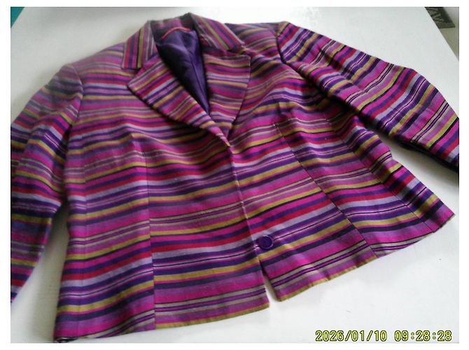 Alain Manoukian Giacca corta a righe Rosa Rosso Beige Verde Porpora - vista 6