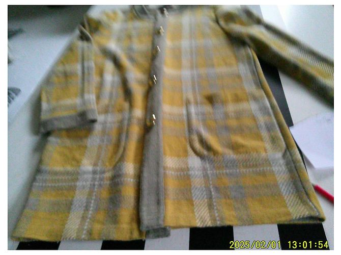 Autre Marque Devernois gelb-grau karierte Strickjacke aus Wolle Beige - Ansicht 6