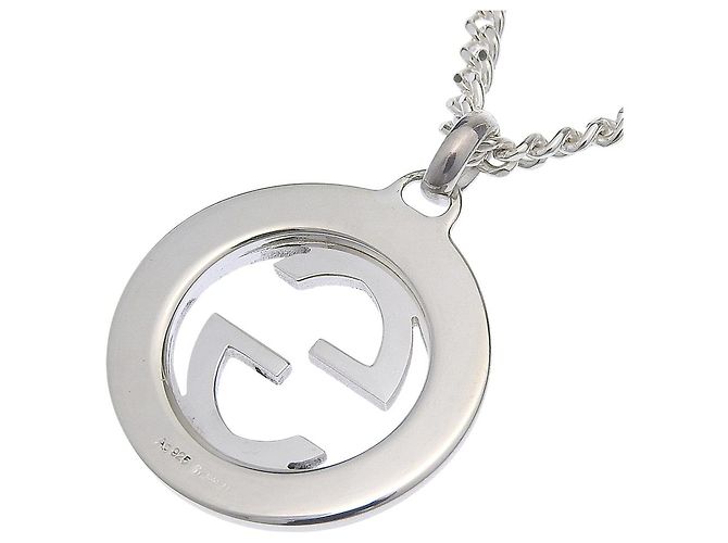 Pendente a maglie di catena Interlocking G inciso Gucci in argento sterling Large - vista 2