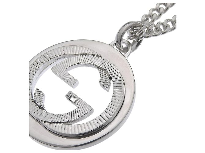 Pendente a maglie di catena Interlocking G inciso Gucci in argento sterling Large - vista 5