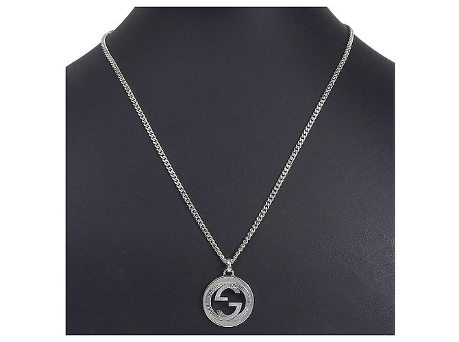Pendente a maglie di catena Interlocking G inciso Gucci in argento sterling Large - vista 6