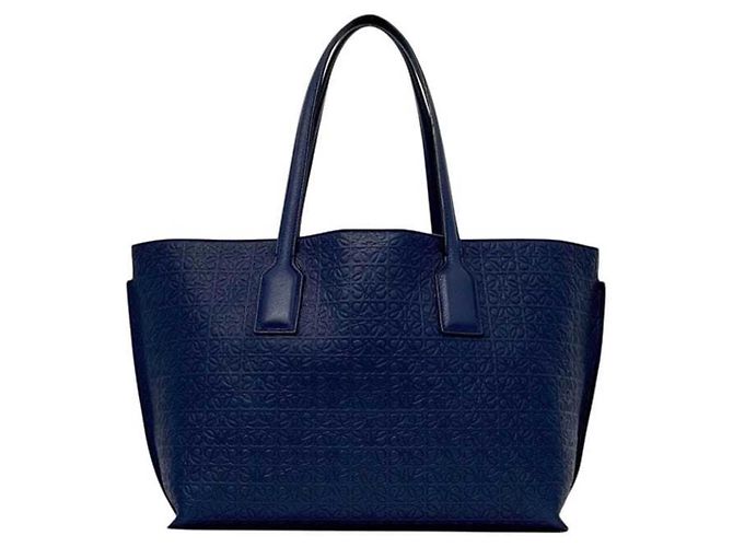 Borsa Tote Loewe T-Shopper Anagram Blu - vista 3