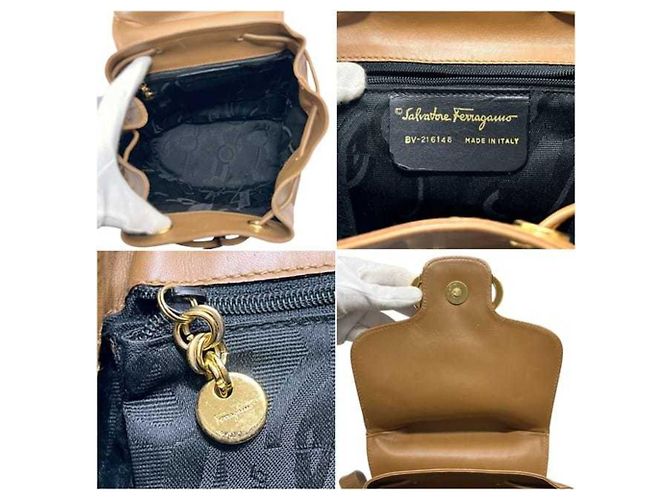 Salvatore Ferragamo Brown and Camel Leather Backpack - view 3