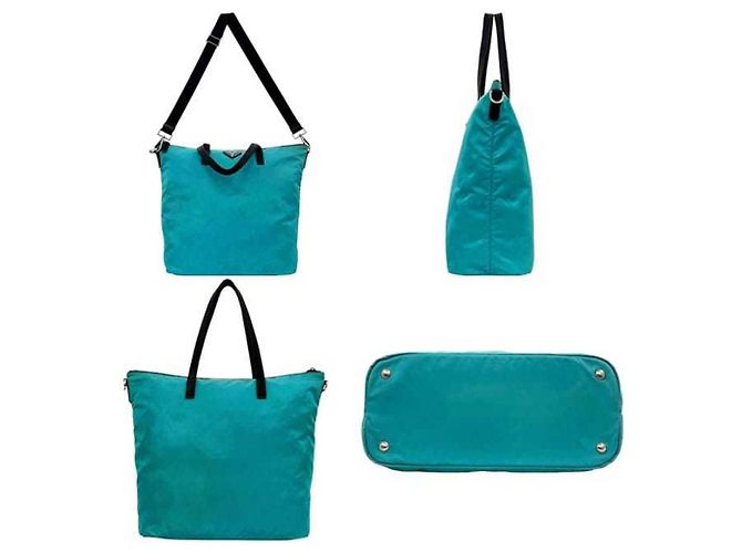 Borsa Tote Prada in nylon azzurro e pelle Blu chiaro - vista 2