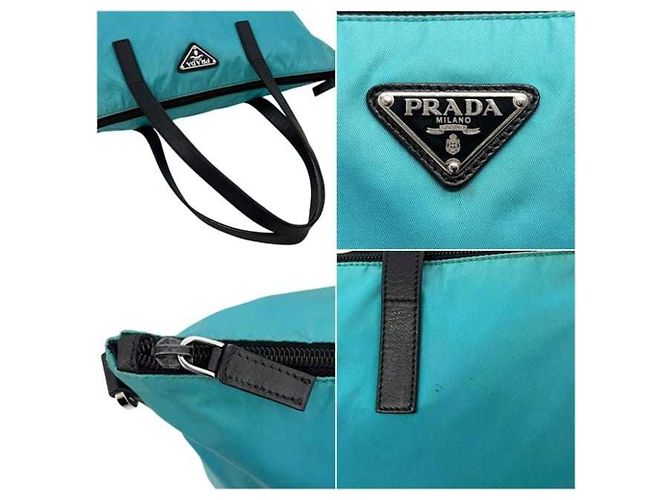 Borsa Tote Prada in nylon azzurro e pelle Blu chiaro - vista 4