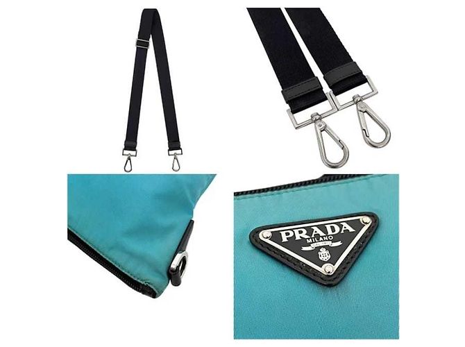 Borsa Tote Prada in nylon azzurro e pelle Blu chiaro - vista 6