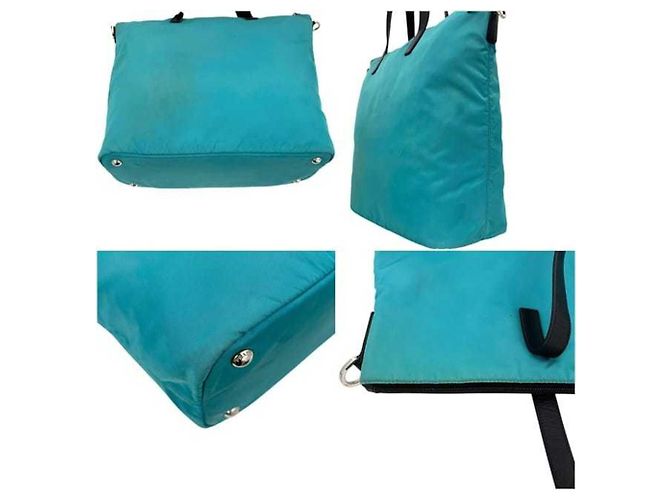 Borsa Tote Prada in nylon azzurro e pelle Blu chiaro - vista 7