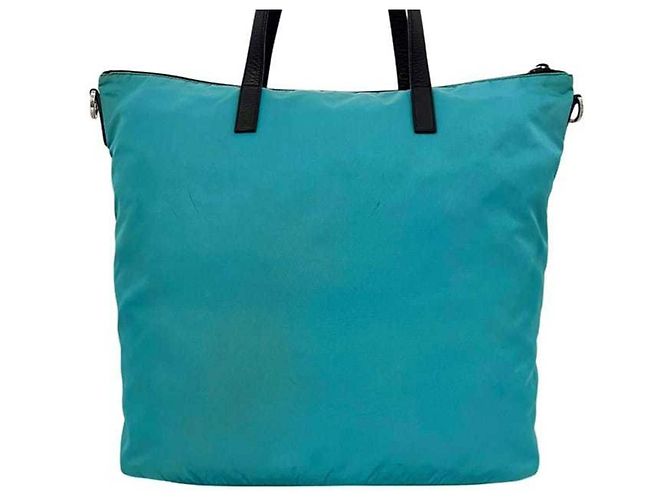 Borsa Tote Prada in nylon azzurro e pelle Blu chiaro - vista 9