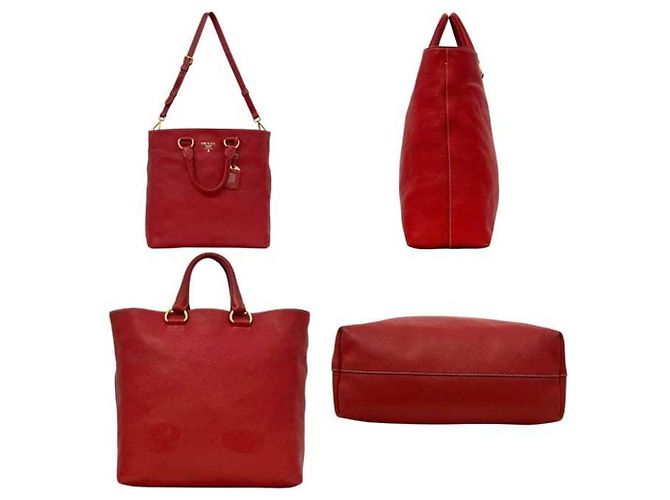 Borsa Tote Prada Vitello Daino Fuoco Red Rosso - vista 2