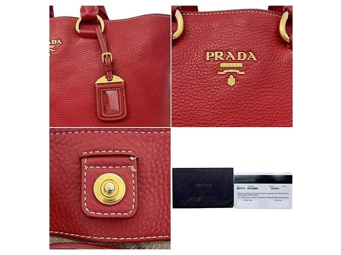 Borsa Tote Prada Vitello Daino Fuoco Red Rosso - vista 5