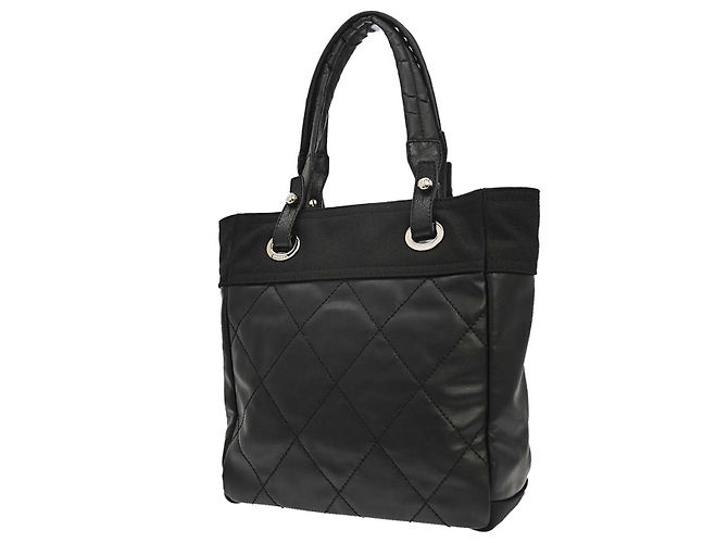 Bolsa Chanel Biarritz Tote em lona revestida acolchoada Small Preto - vista 2