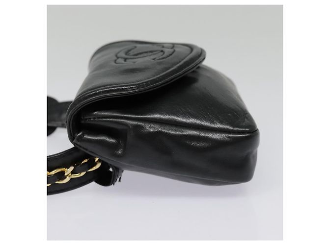 Ceinture enveloppe à chaîne Chanel en veau matelassé Noir - vue 3