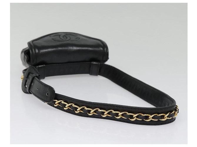 Ceinture enveloppe à chaîne Chanel en veau matelassé Noir - vue 7