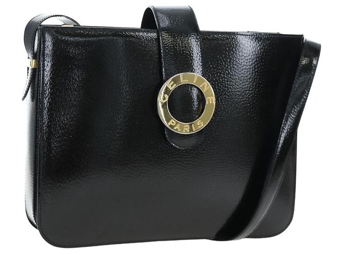 Céline Celine Vintage logo ring Schultertasche aus Lackleder Grün - Ansicht 3