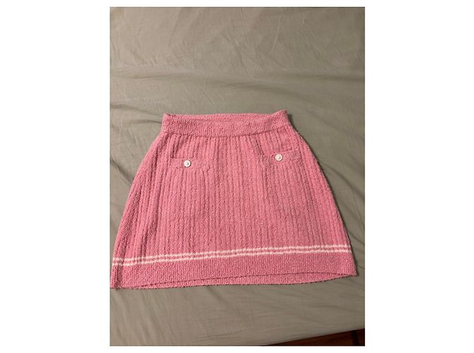 Chanel Rock Pink Tweed Minifalda con rayas blancas Rosa - vista 2
