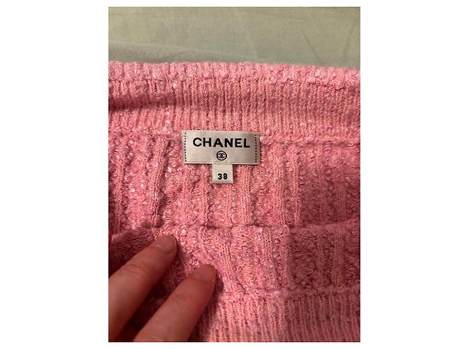 Chanel Rock Pink Tweed Minifalda con rayas blancas Rosa - vista 4