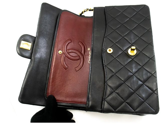Borsa a tracolla con catena CHANEL Classic Double Flap 10" in pelle d'agnello nera Nero - vista 11