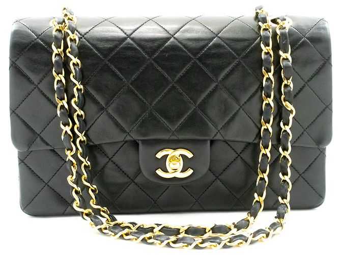 Borsa a tracolla con catena CHANEL Classic Double Flap 10" in pelle d'agnello nera Nero - vista 2